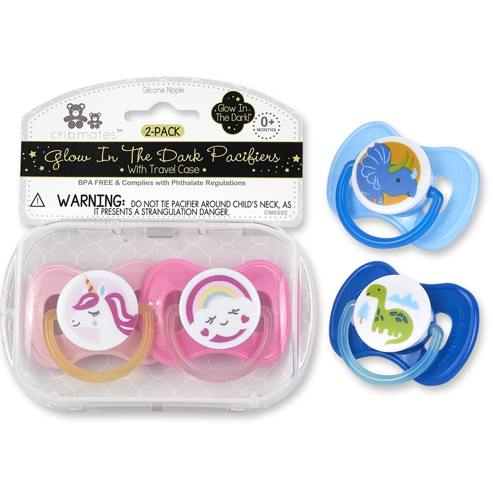 2 Pack Glow in the Dark Pacifiers and Travel Case.
