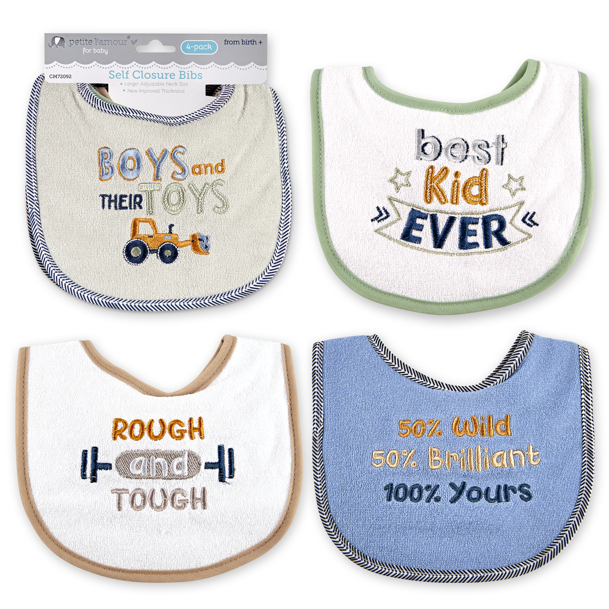 4 Pack Embroidered Bibs