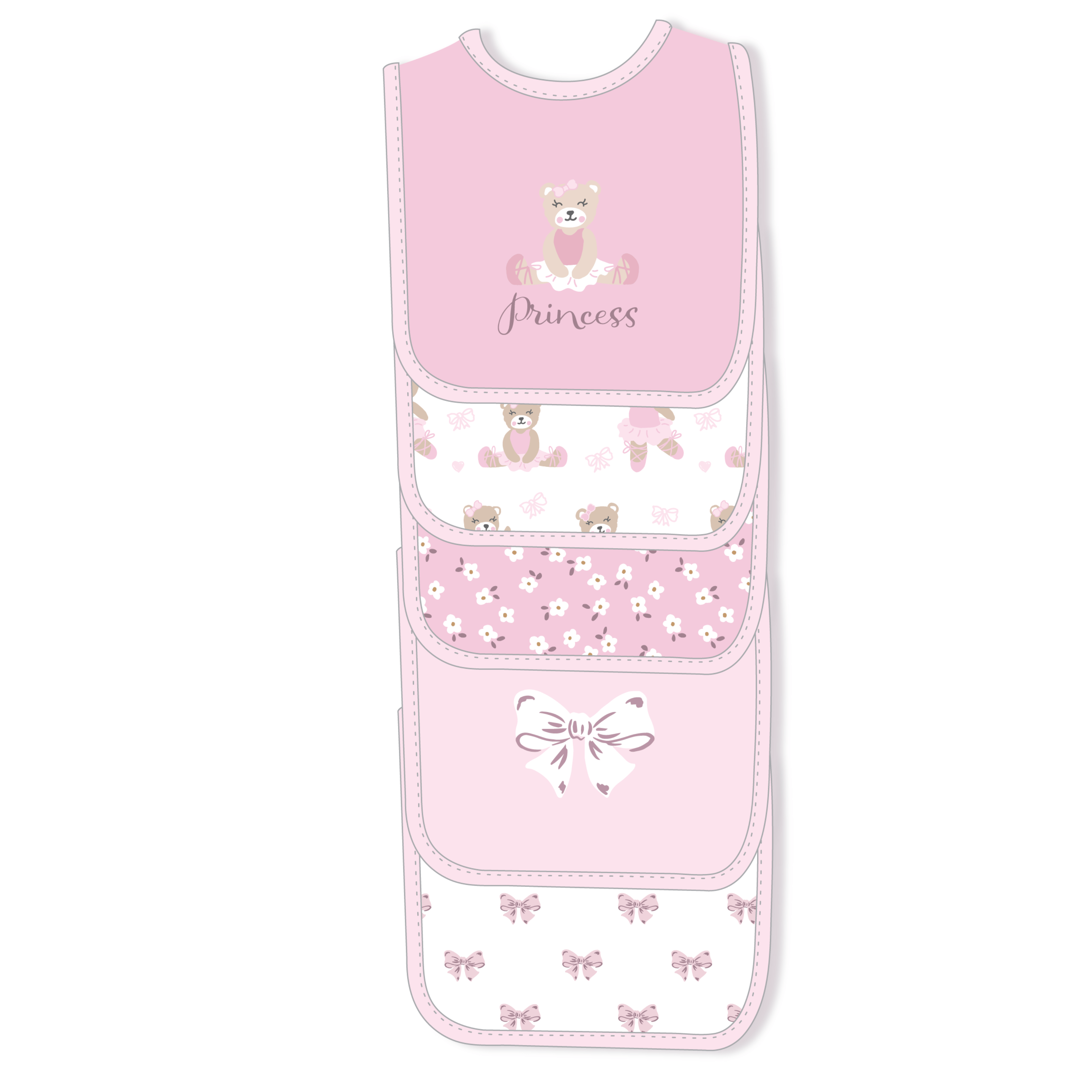5 Pack Embroidered Bibs