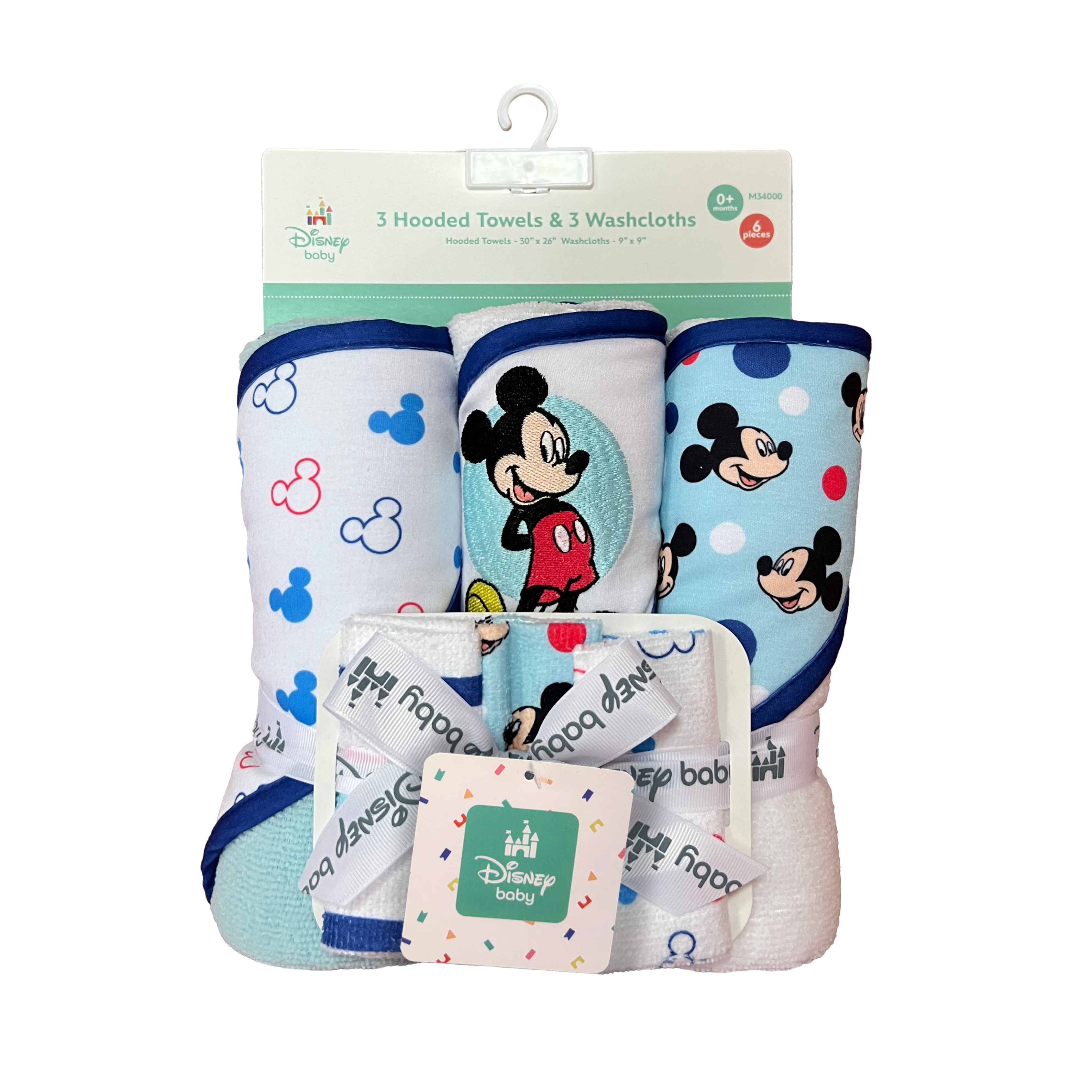 Micky 3pk Hooded Towel and Washcloths